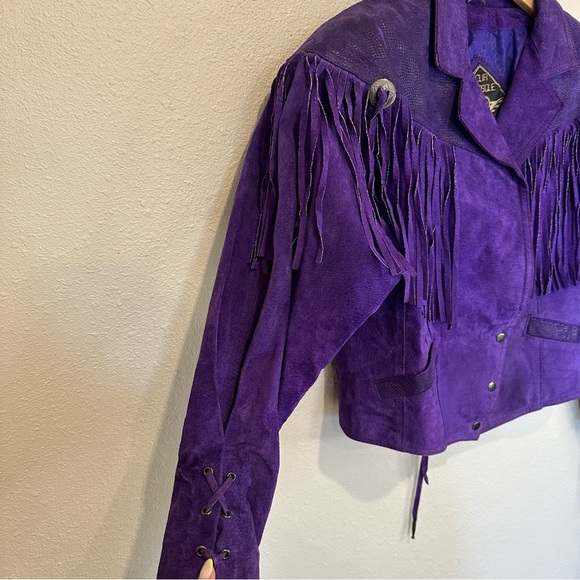 Vintage Purple Leather Fringe Jacket - Picture 8 of 16
